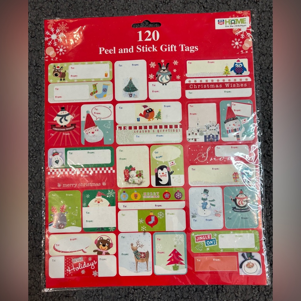 Rite Aide Home 120 Peel and Stick Gift Tags Christmas New